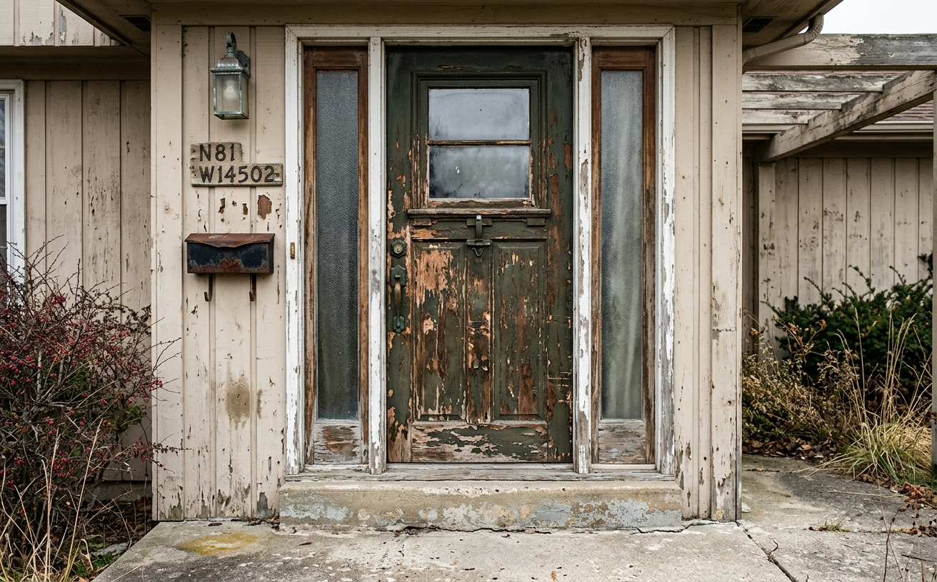Before: Worn entry door in Menomonee Falls
